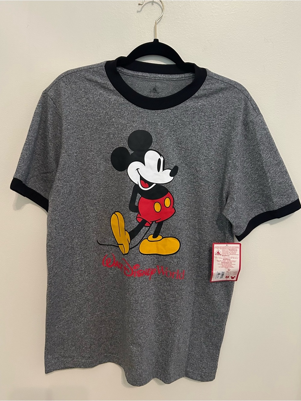 Walt Disney World Mickey Mouse Standing Icon Gray Ringer T Shirt Size Medium NEW